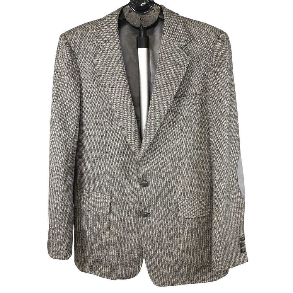 Woodmere Mens Gray Tweed Blazer Elbow Patches Sport‎ Coat Size 40 L Vintage